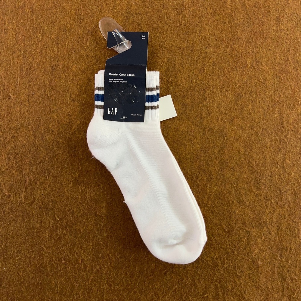 Gap Mens M/L White Varsity Striped Quarter Crew Socks NWT